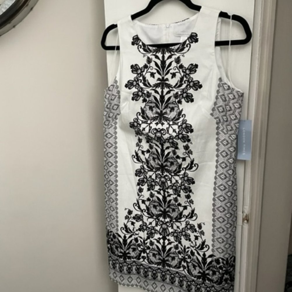 NWT - LONDON TIMES Ornate Scroll Flower Printed Cotton Sateen Dress Size 10